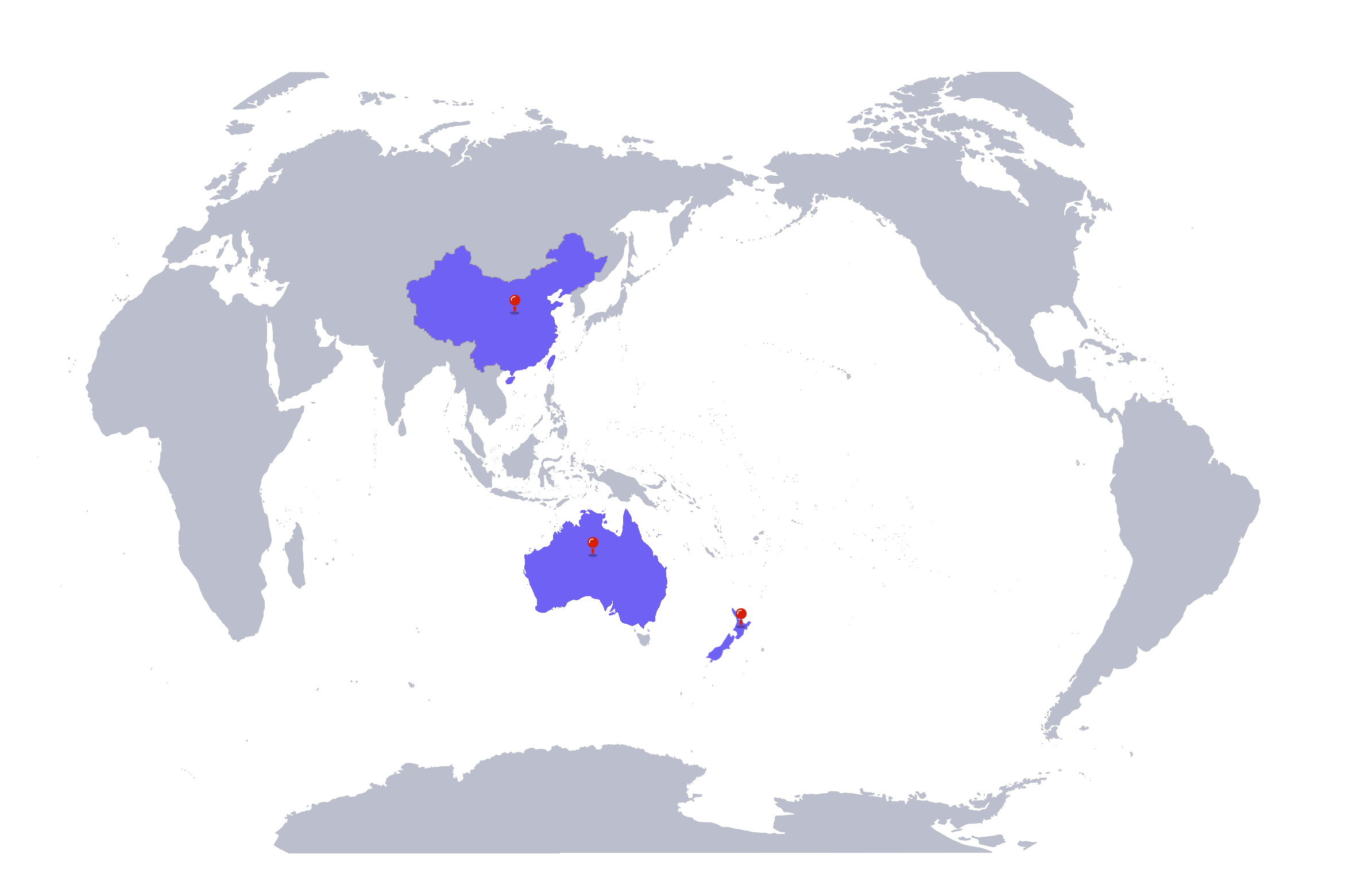 AIDriven offices in Sydney, Auckland and Xian shown on a world map
